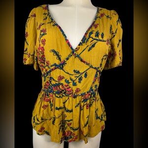 Knox Rose Mustard Floral Wrap Blouse Women’s Medium